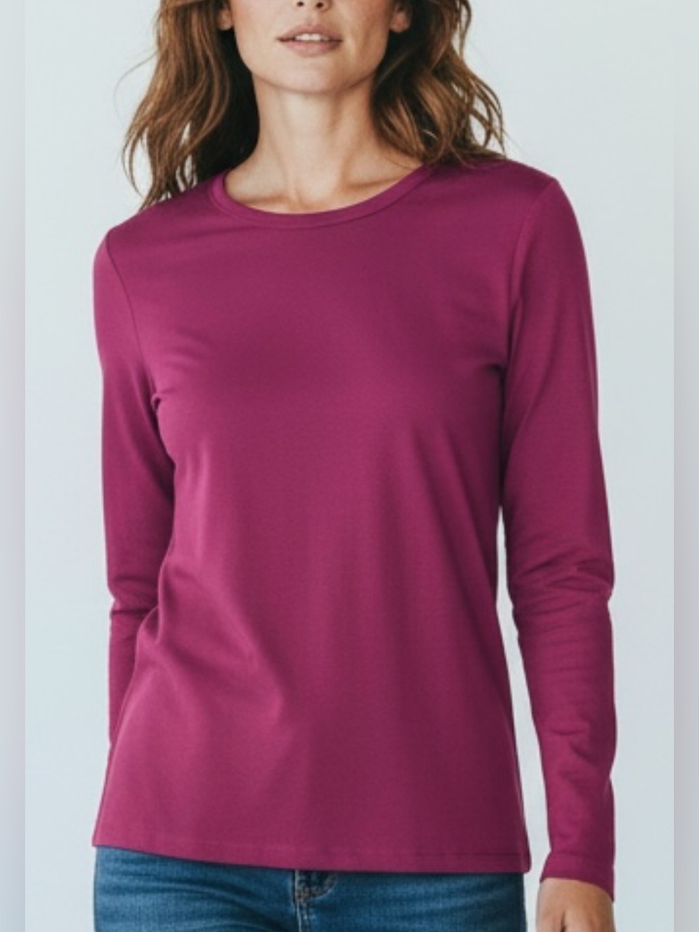 Talbots Long-Sleeve Crewneck Top in maroon red